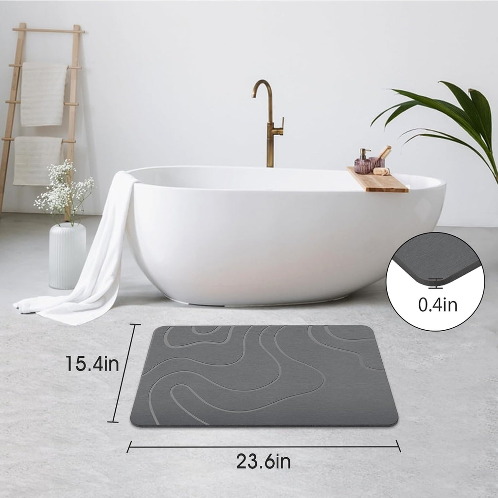 ZIKIBL Stone Bath Mat Diatomaceous Earth Shower Mat Non-Slip Super Absorbent Diatomite Stone Mats for Bathroom Floor Quick-Drying Easy to Clean (24''*16'' Grey)
