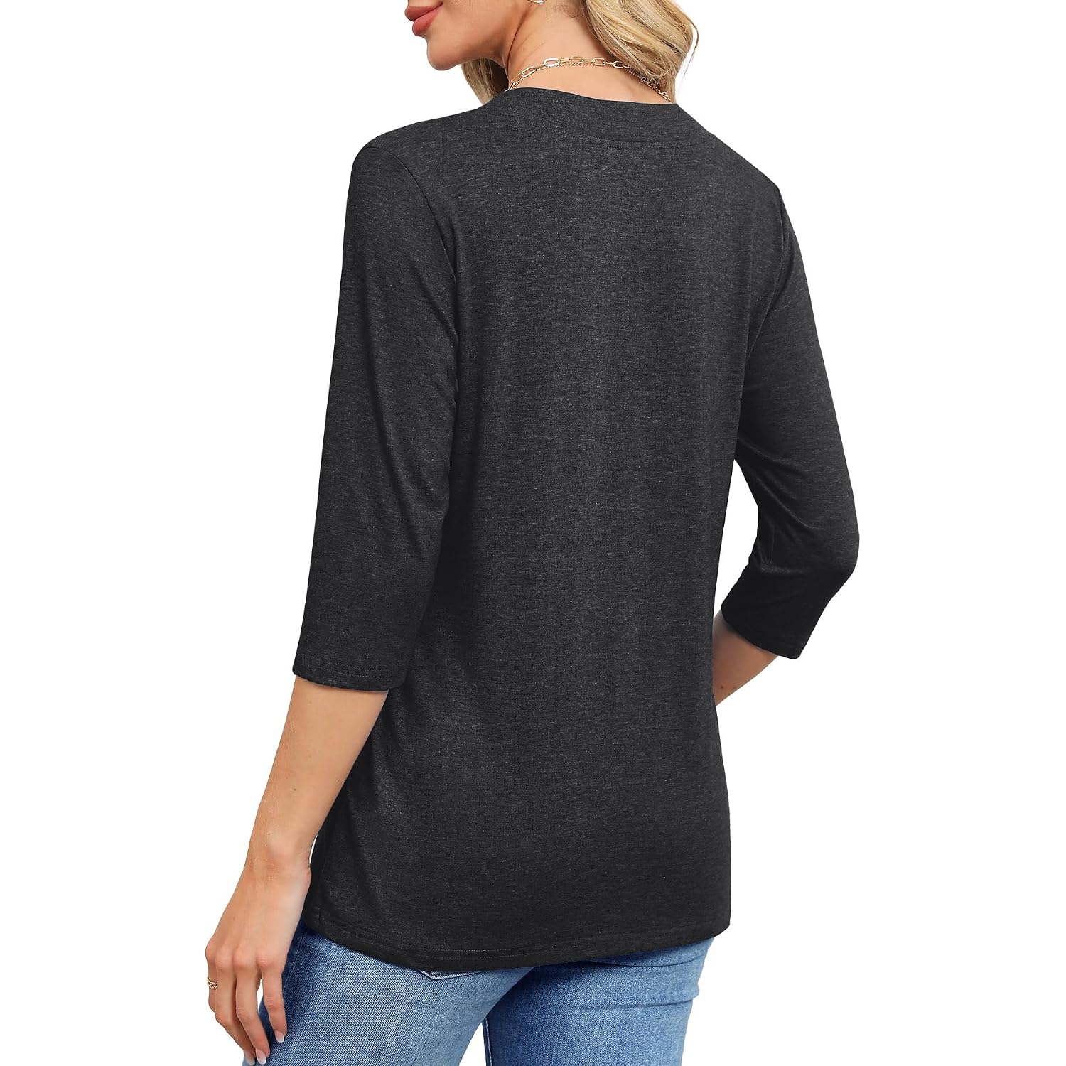 JomeDesign Womens Tops 3/4 Length Sleeve Summer V Neck Shirts Casual Tunic Tops 2025