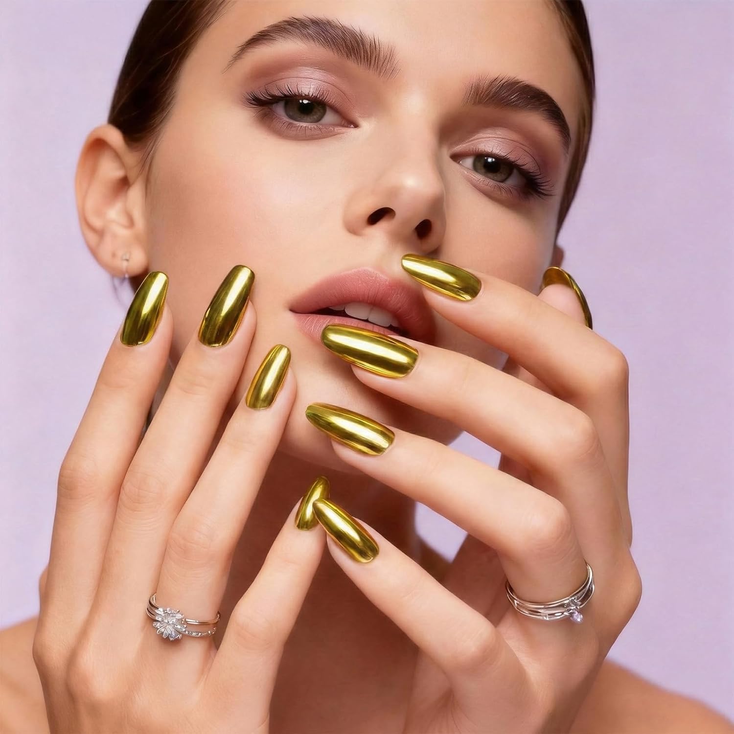 FNNZ Chrome Nail Powder, Champagne Gold Metallic Nail Powder, Pigment Premium Mirror Chrome Nail Powder Mirror Effect Salon Nail Art Glitter Dust for Gel Polish Decoration Home DIY Nail Manicure