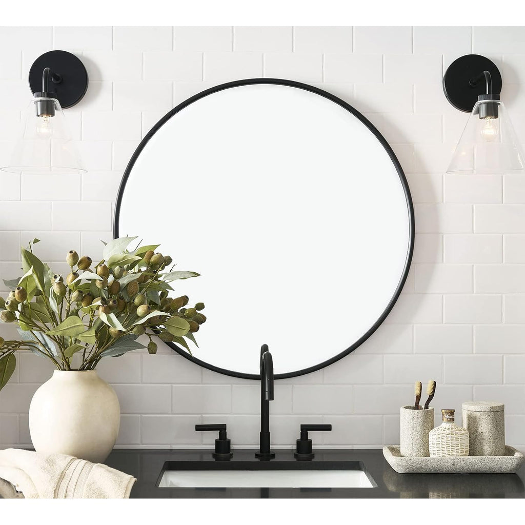 Black Round Mirror 32 Inch Circle Mirror For Bathroom Vanity, Entryway, Living Room, Round Bathroom Mirror For Wall
