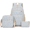 Floral Backpack 3Pcs Set For Women Quilted Backpack Coquette Pleasing Kawaii Rucksack Cute Preppy Daypack (Blue)
