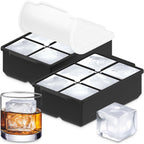Kitchfort® Large Silicone Ice Cube Tray (2-Pack), Easy Release 2" Big Ice Cubes - Cocktail, Whiskey Ice Cubes Mold - Ice Trays For Freezer With Lid - Stackable Silicone Ice Tray - Black