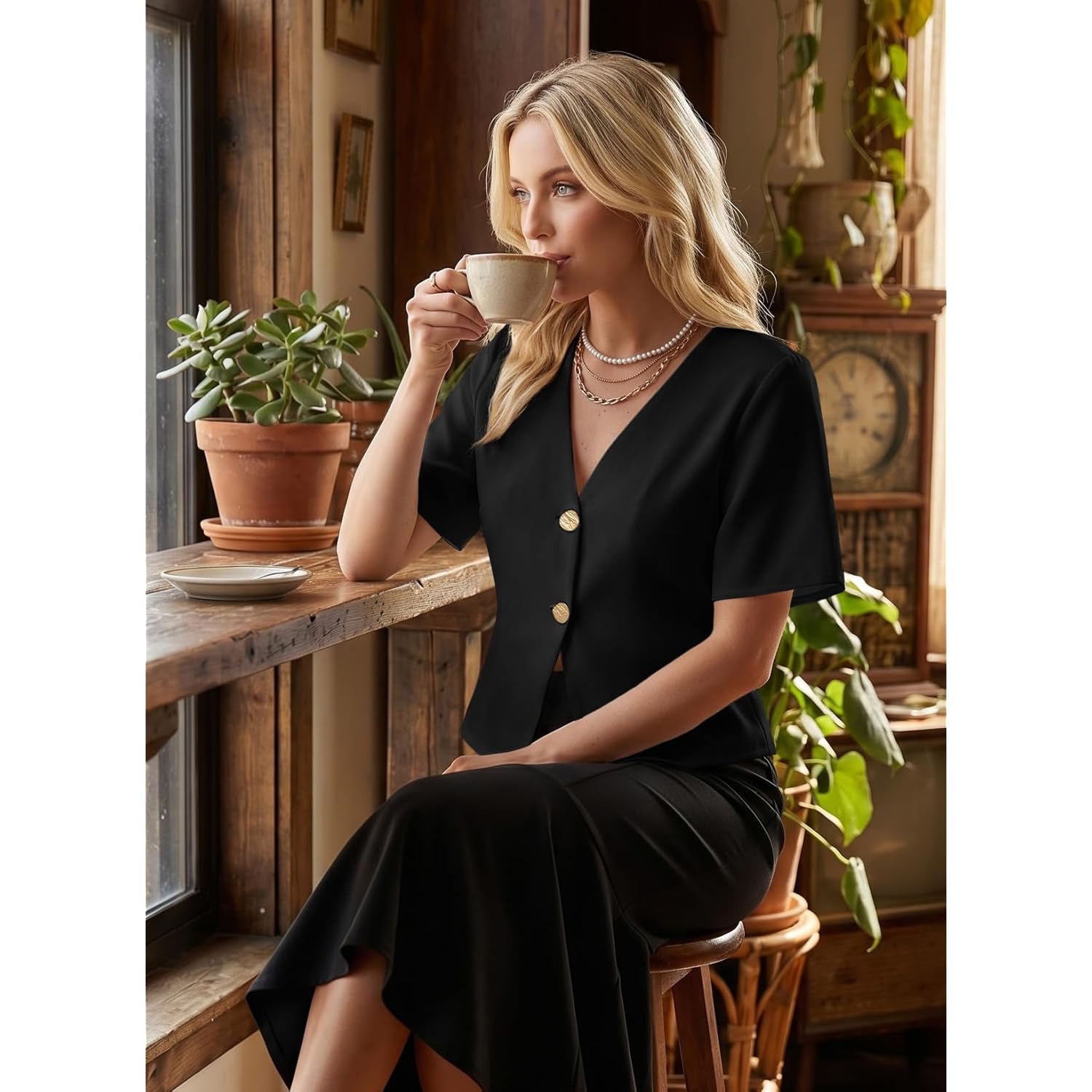 Blouses for Women Dressy Casual Summer Button Down Shirts Short Sleeve Business Work Tops