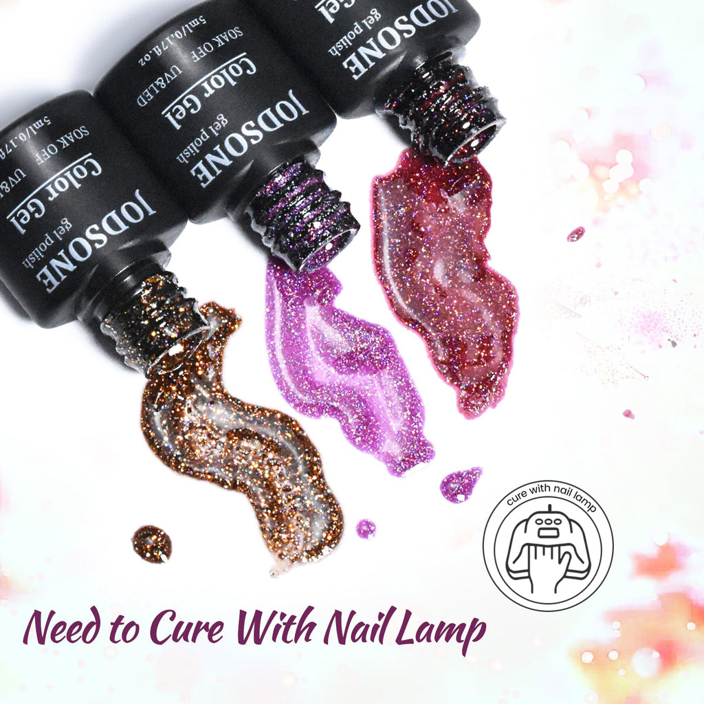 JODSONE 23 Bottles of Glitter Colorful and Elegant Gel Polish kit with 3 Bottles of Matte and Glossy Top Coat Base Coat Gel Nail Set
