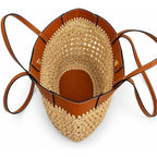 Straw Beach Bags For Women, Boho Summer Purse Tote With Pu Shoulder Strap