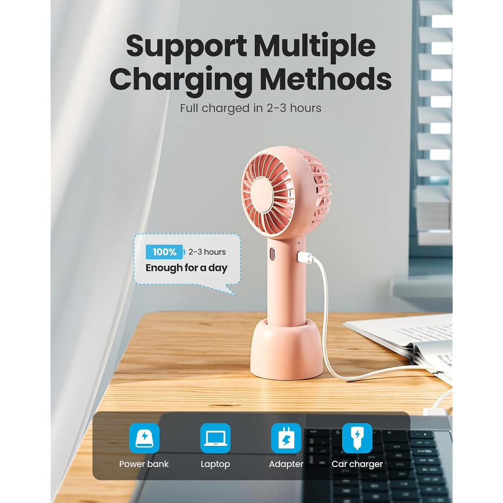 Gaiatop Mini Portable Fan, Small And Powerful, Cute Design 3 Speed Personal Handheld Fan And Desktop With Base, Lightweight Usb Rechargeable For Travel Lash Makeup Girl Women Summer Gift Pink