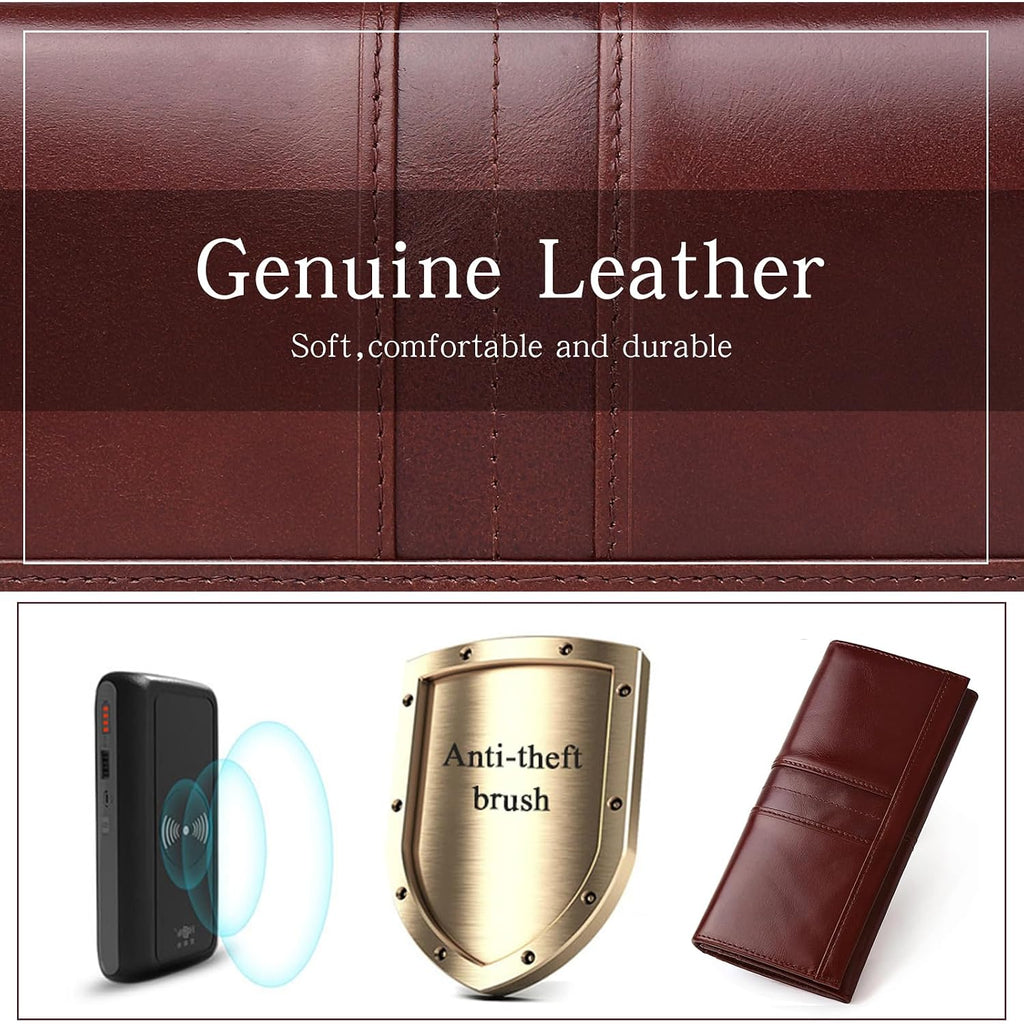 Rfid Blocking Wallets For Women Leather Long Ladies Wallet Bifold Womens Wallet With Coin Pocket Id Window,Coffee