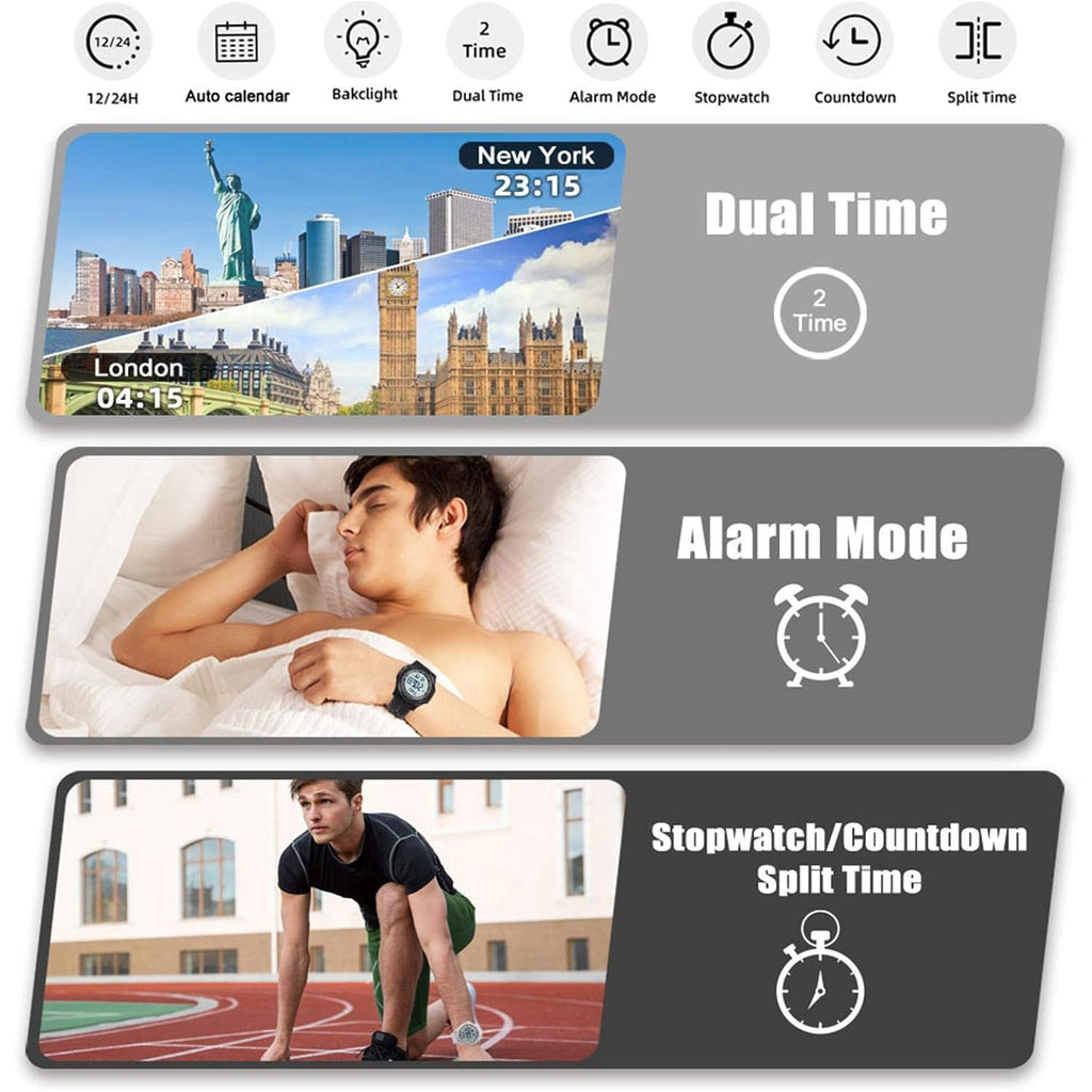 Beeasy Digital Watch For Men Women, 50M Waterproof, Ultra-Thin & Lightweight, 44Mm Silicone Sports Watch With Alarm, Stopwatch, Countdown, Ideal For Gym, Running, School, Daily Wear