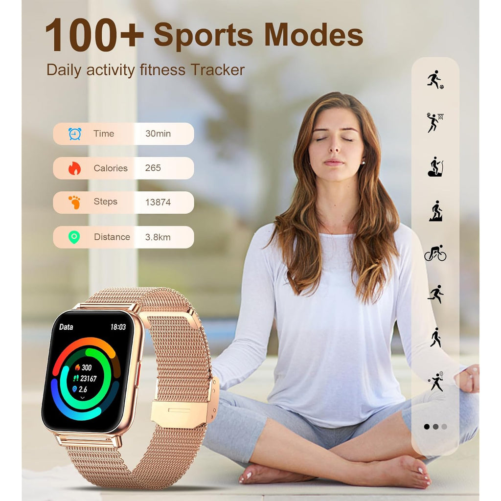 Iaret Smart Watch (Answer/Make Calls), Smart Watches for Women, Fitness Tracker with Heart Rate Sleep Monitor Pedometer Calories, Waterproof Fitness Watch for Android iPhone (Rose Gold)