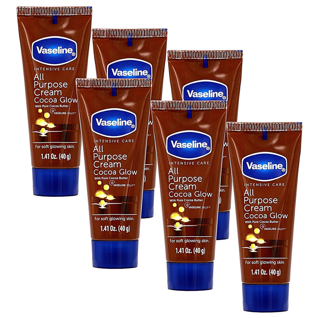 Vaseline All Purpose Cream Cocoa Glow, With Pure Cocoa Butter, 6-Pack, 1.41 Fl Oz Each, 6 Tubes
