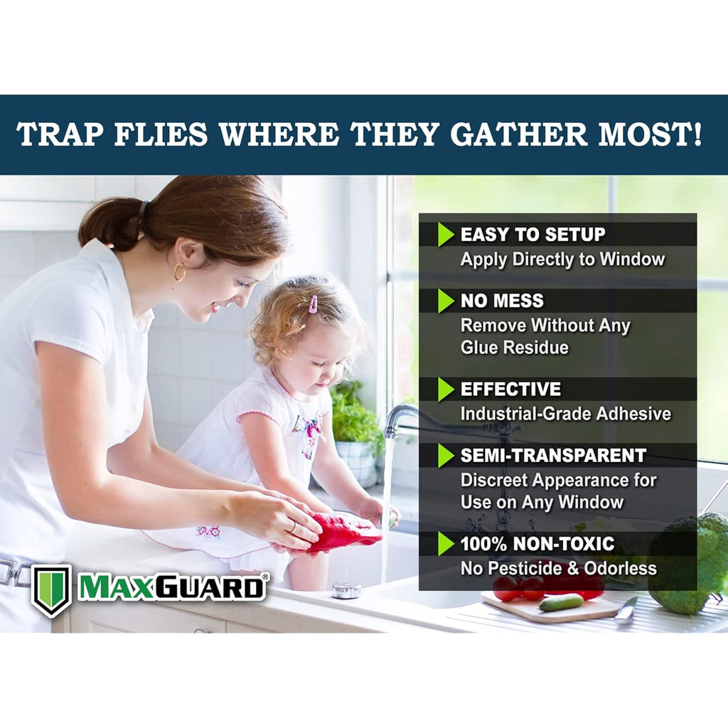 Maxguard Window Fly Traps (24 Xl Traps) Catch & Kill Houseflies, Flying Insects & Bugs. Non-Toxic Sticky Glue Traps Fly Killer Clear Strip Insect Catcher Safe No Zapping With Zapper |