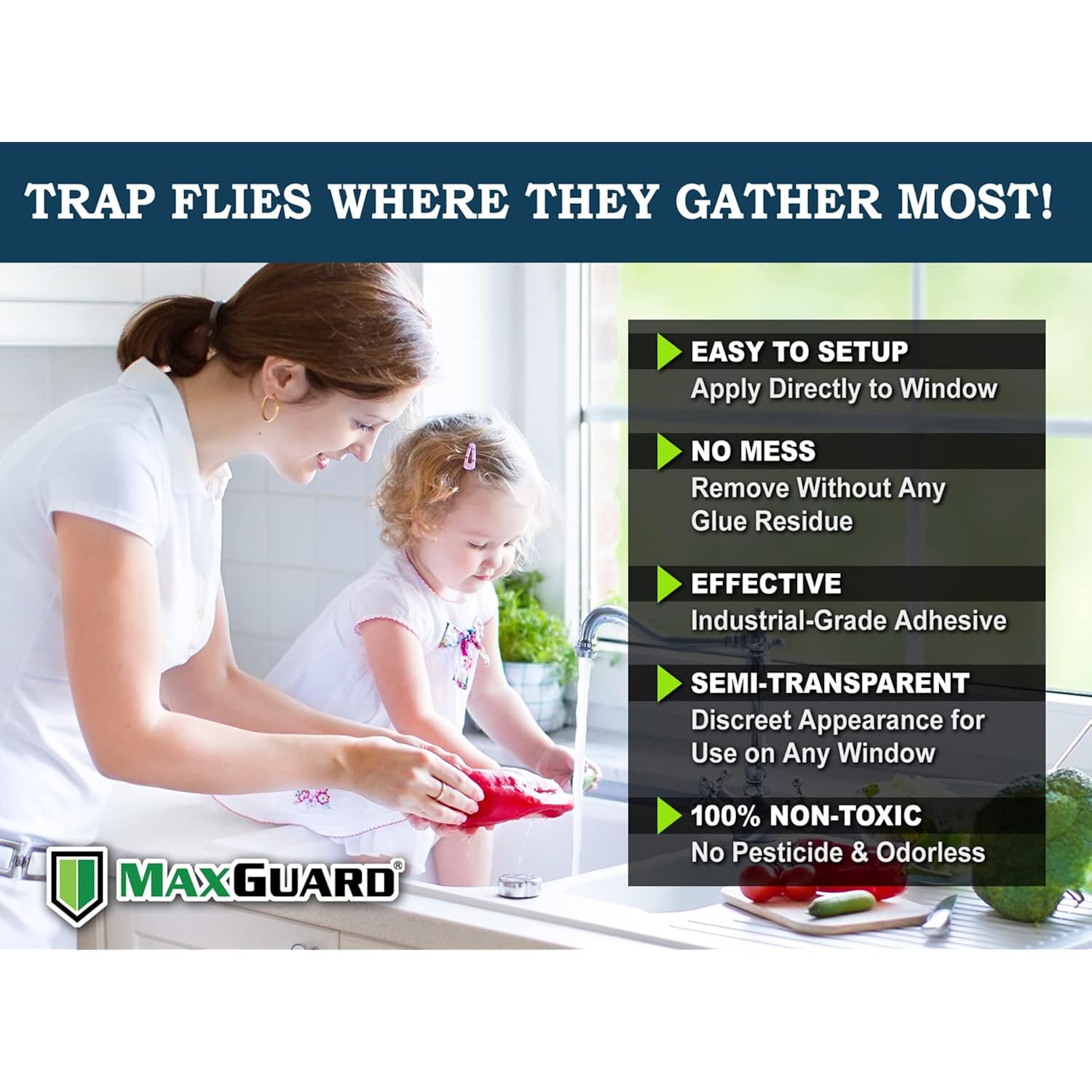 Maxguard Window Fly Traps (24 Xl Traps) Catch & Kill Houseflies, Flying Insects & Bugs. Non-Toxic Sticky Glue Traps Fly Killer Clear Strip Insect Catcher Safe No Zapping With Zapper |