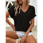 Womens Waffle Knit Tops 2026 Spring Summer V Neck Shirts Casual Trendy Women's Blouses Basic Tee