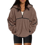 Laslulu Womens Half Zip Pullover Sweatshirt Sherpa Fleece Jacket Oversized Sweatshirts Warm Fuzzy Sweaters Pockets