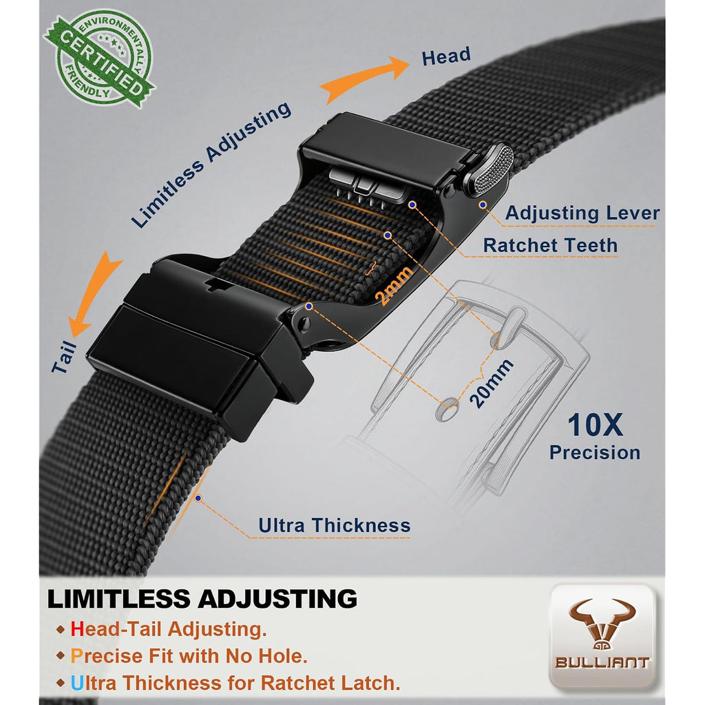 Bulliant Men Belt-Reversible Ratchet Belt Stretchable For Gift Men Work Casual Golf 1 3/8"-Cut For Fit -2 In 1Belt