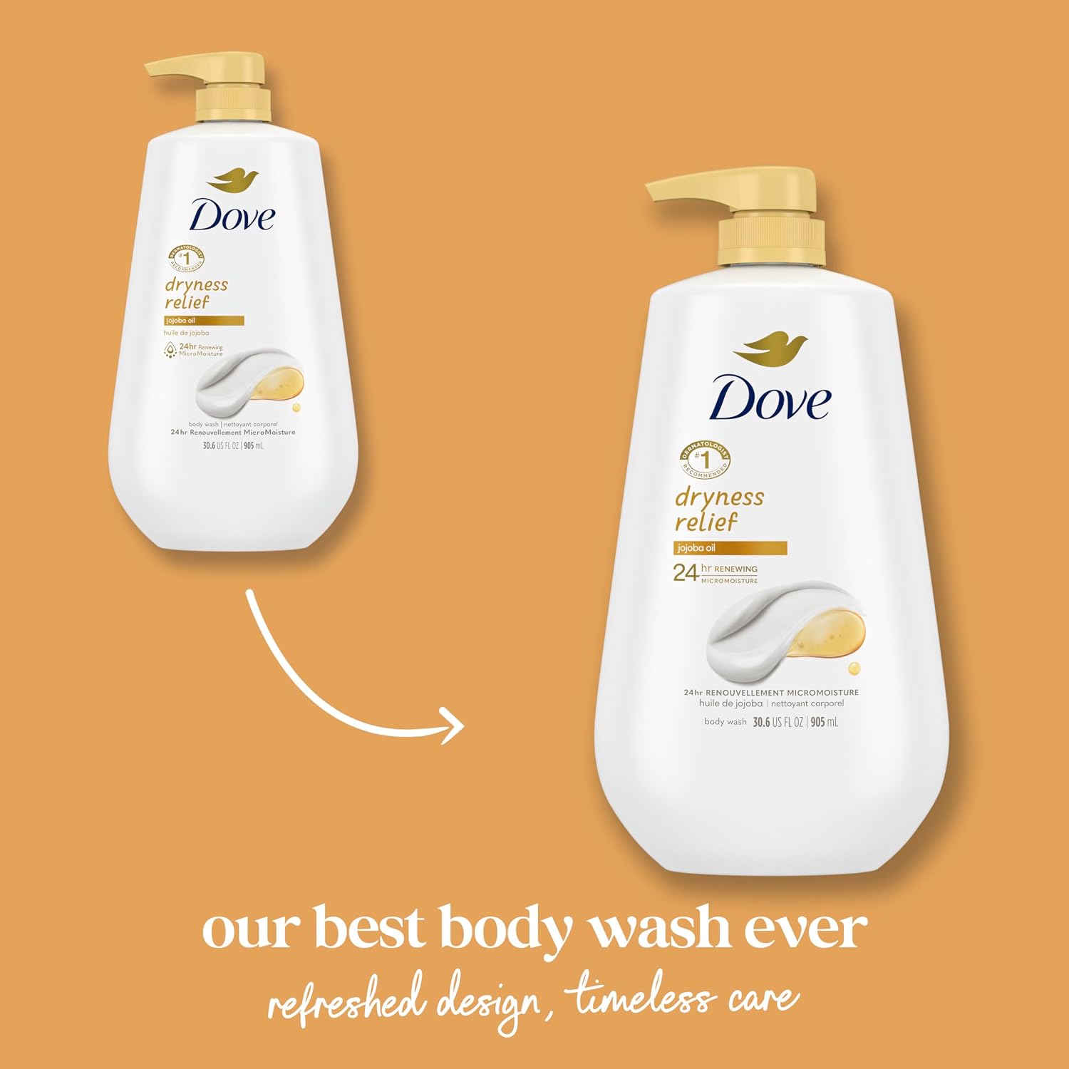 Dove 24Hr Lotion Body Wash Dryness Relief With Jojoba Oil, 30.6 Oz | Moisturizing Body Wash With Micromoisture For Dry Skin