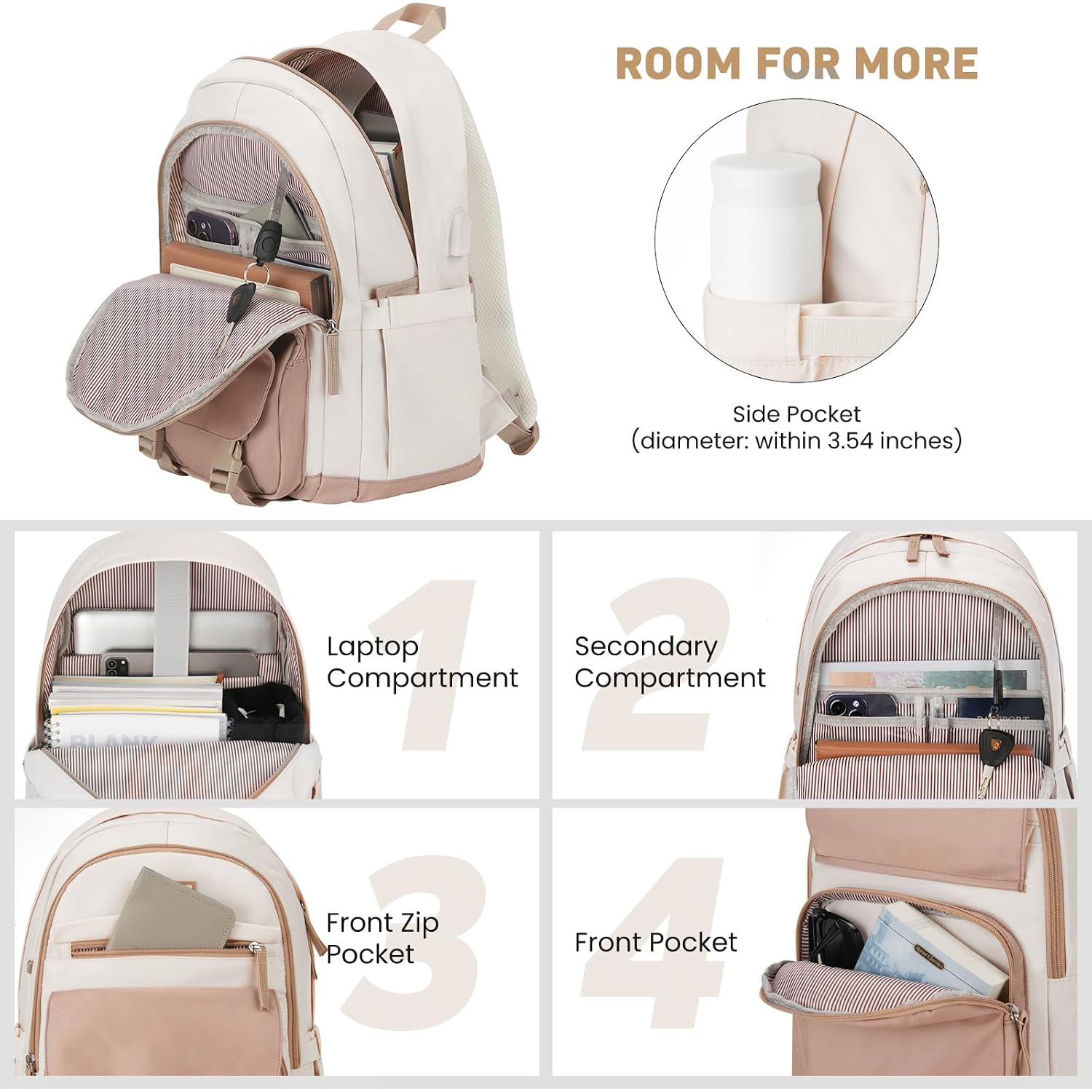 Windars School Backpack For Teen Girls, Cute College Backpacks For Women Students Aesthetic Bookbag Large 15.6 Inch Laptop Bag Middle School Travel Back Pack (Khaki Beige)