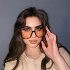 GUVIVI Retro Oversized Aviator Sunglasses for Women Men Square Double Bridge Pilot Sun Glasses 70s Trendy Shades Black Frame - Light Brown Lens