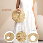 Philomena Woven Straw Beach Bag For Women Handmade Raffia Circle Bag, Summer Boho Chic Tote Purse Handbag Large Round Bag