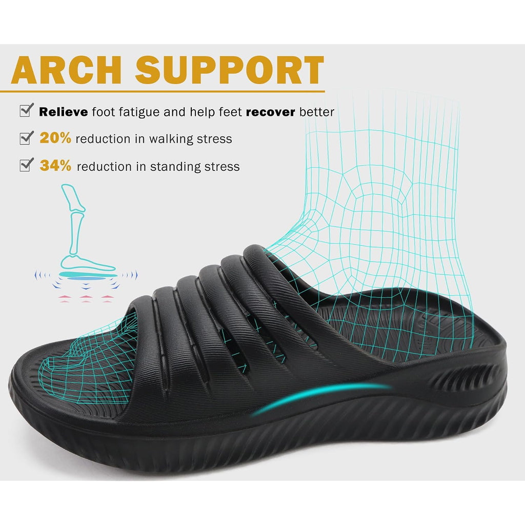 Kuailu Womens Recovery Sandals With Comfortable Plantar Fasciitis Support,Ladies Orthotic Open Toe Sport Slides Thick Cushion Reduces Stress On Feet,Joints & Back Post-Exercise