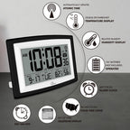 Atomic Clock With Indoor Temperature And Humidity, 12.5 Inch Self-Setting Digital Wall Clock Or Desk Clock, Battery Operated Digital Clock Large Display For Seniors, Auto Dst