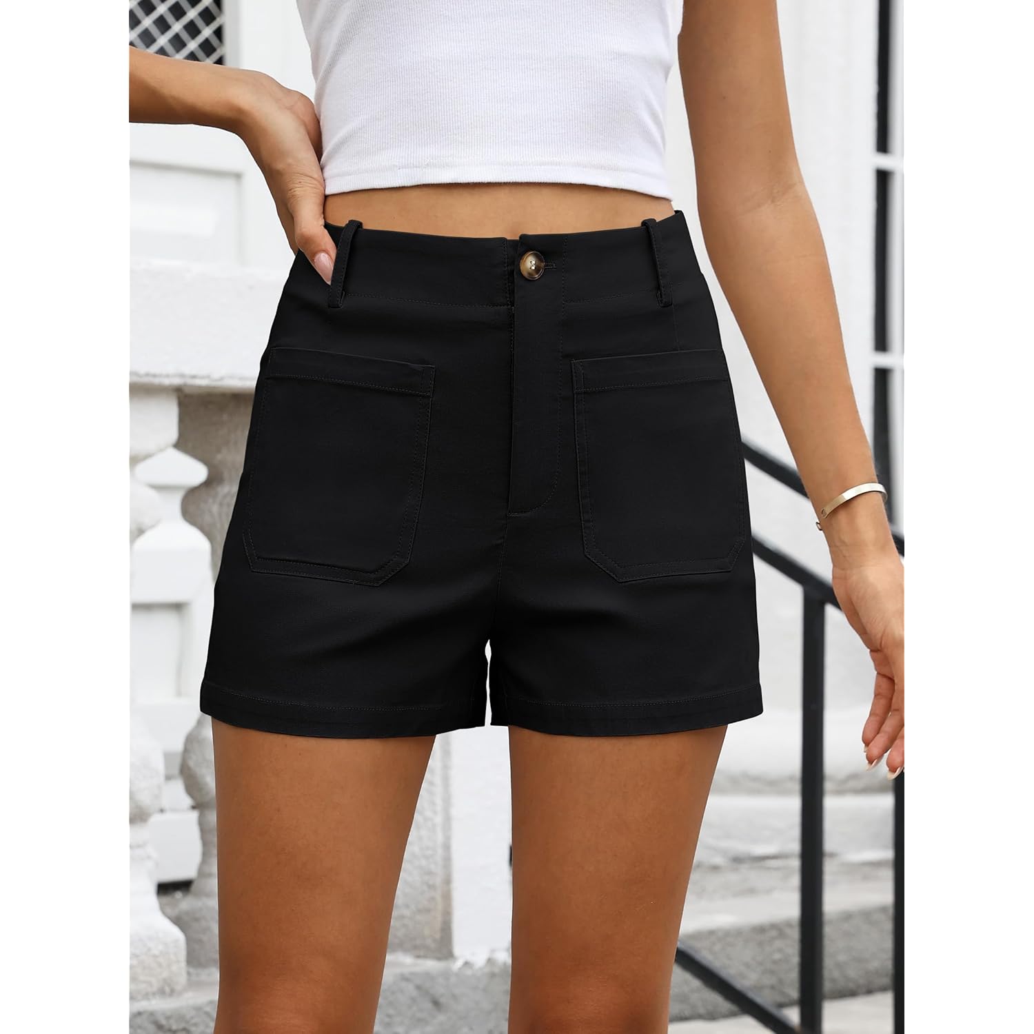 Shorts for Women Dressy Stretchy Comfort Business Casual Work 2026 Summer Cute Wrinkle-Free Shorts with Flat Pockets