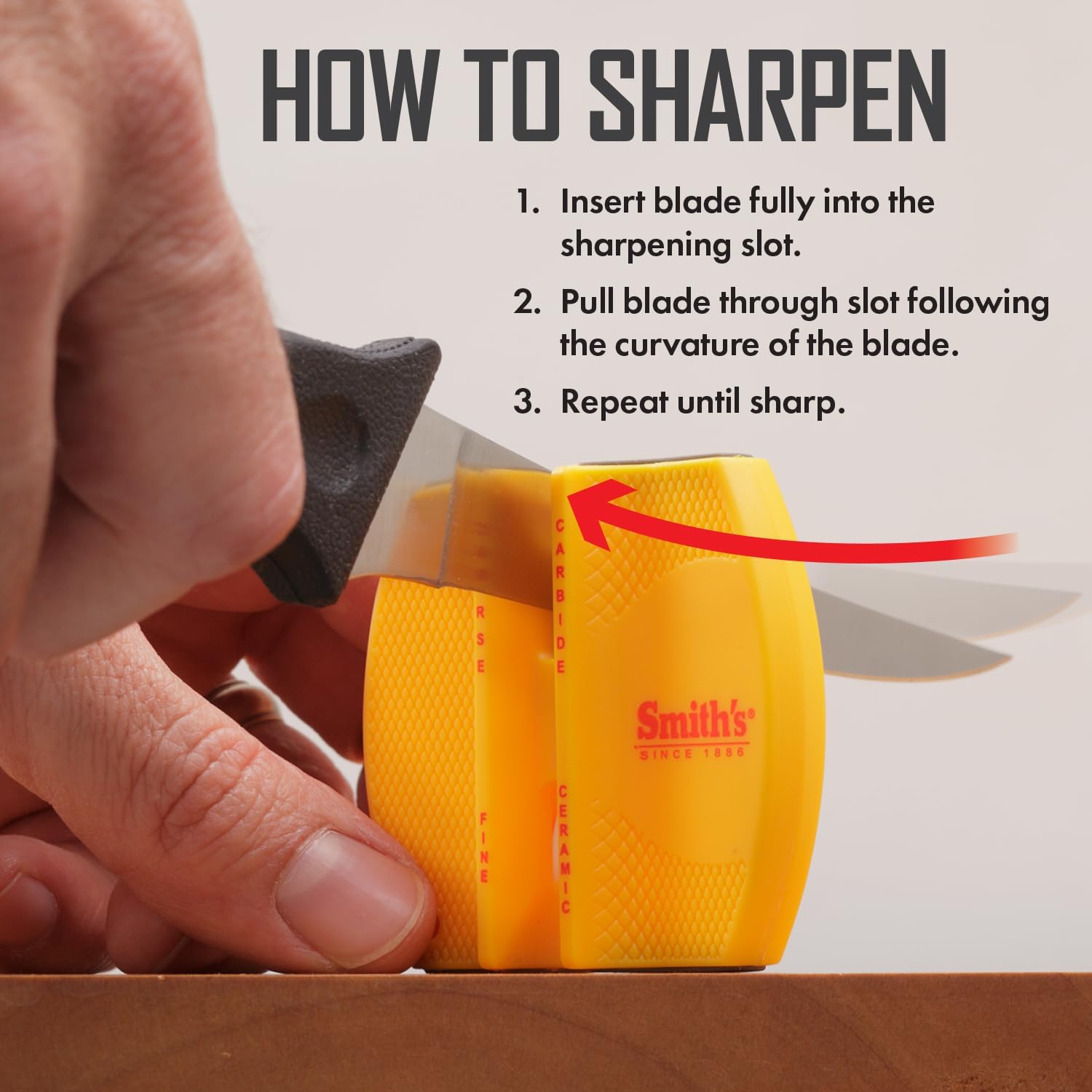 Smith'S Ccks 2-Step Knife Sharpener - Yellow - 2-Step Preset Coarse & Fine Slots - Outdoor Handheld Knife Sharpener - Fishing, Hunting, Fillet, Pocket Knives - Compact Plastic Portable Keychain Tool
