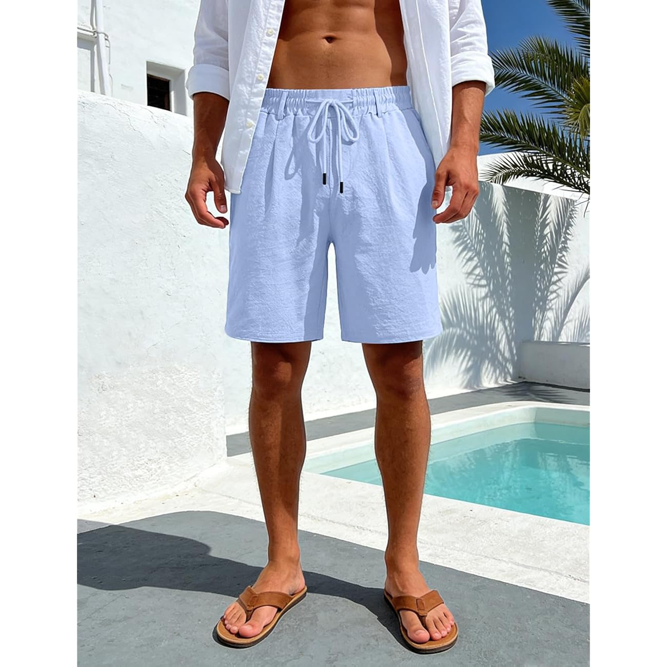 Men'S Linen Shorts Lightweight Cotton Breathable Casual Shorts For Men Summer Beach Vacation Yoga