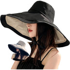 Extra Wide-Brim Sun Hats Women Uv-Protection Reversible Wired-Edge Packable Garden Beach Travel Summer Bucket Hat