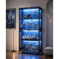 Display Cabinet With Glass Doors, 4-Tier Curio Cabinet With Adjustable Shelves, Glass Display Case For Collectibles, 60000 Color Led Lights With App & Remote Control, Metal Base Storage Cabinet, Black