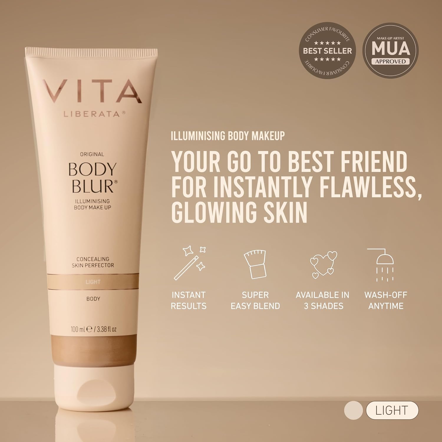 Vita Liberata Body Blur, Leg And Body Makeup. Skin Perfecting Body Foundation For Flawless Bronze, Easy Application, Radiant Glow, Evens Skin Tone, New Packaging