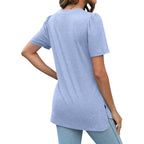 Summer Tops for Women Short Sleeve V Neck Shirts Side Split Loose Casual Tunic Tops