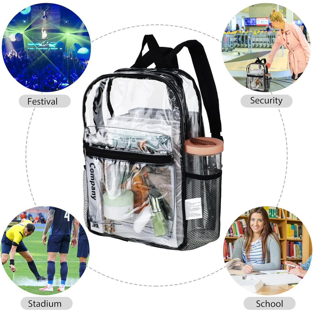 Silkfly 100 Pack Clear Backpacks Bulk Pvc Transparent Bookbags Heavy Duty See Through Bags With Pockets For Stadium Work Travel (15 X 11 X 5.2 Inches,Black,Gray,Blue,Pink)