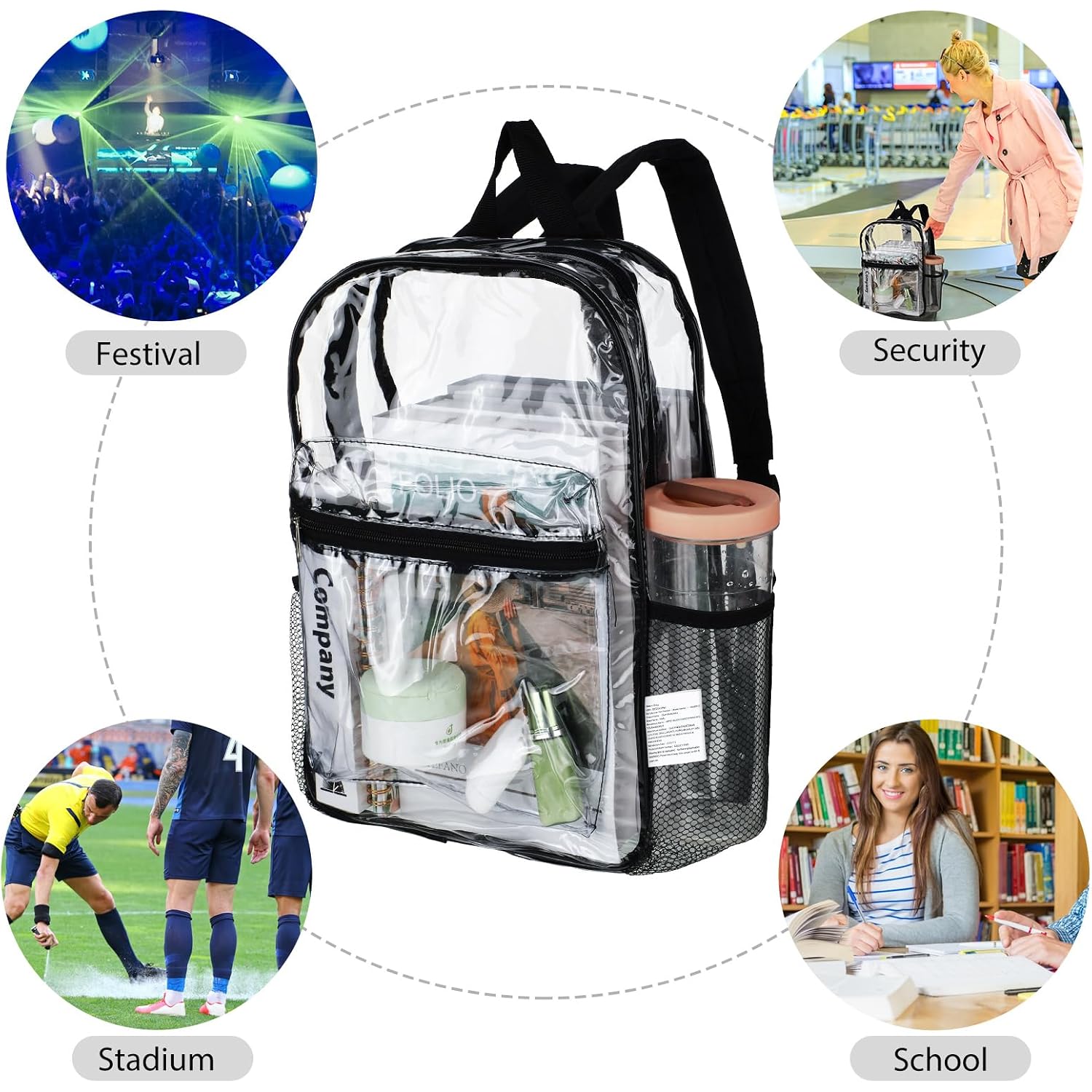 Silkfly 100 Pack Clear Backpacks Bulk Pvc Transparent Bookbags Heavy Duty See Through Bags With Pockets For Stadium Work Travel (15 X 11 X 5.2 Inches,Black,Gray,Blue,Pink)