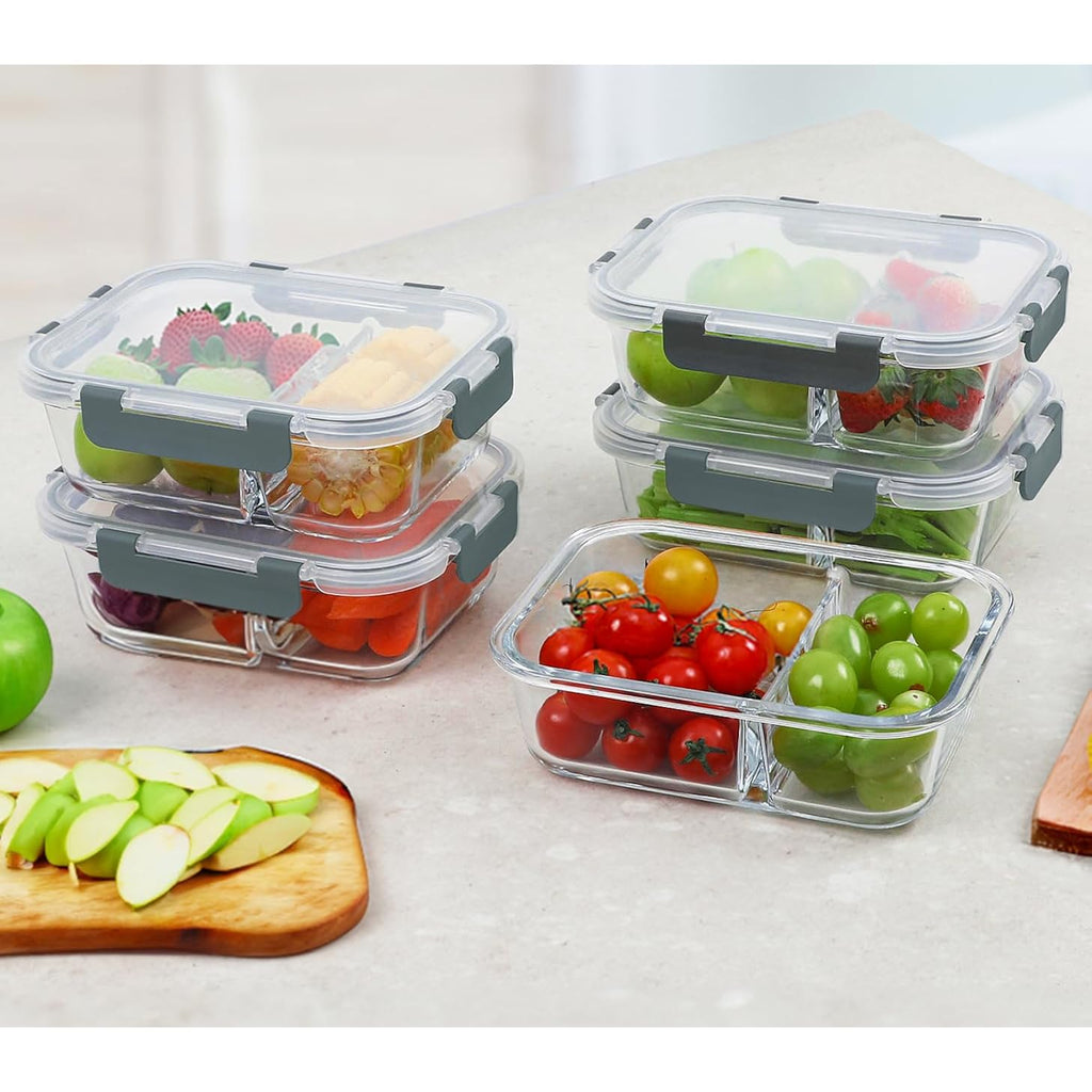 M Mcirco 10-Pack,30 Oz Glass Meal Prep Containers 2 Compartments Airtight Lunch Bento Boxes With Lids, Glass Food Storage Containers, Microwave, Oven, Freezer, Dishwasher