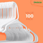 Neaterize Clothes Hangers Plastic 100 Pack For Adults - Plastic Hangers, The Perfect Coat Hanger And Space Saving Clothes Hangers For Closet - White Hangers