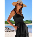 Anrabess Women'S Summer Casual Long Maxi Beach Vacation Dresses Sleeveless Square Neck Flowy Tiered Sun Dress With Pockets