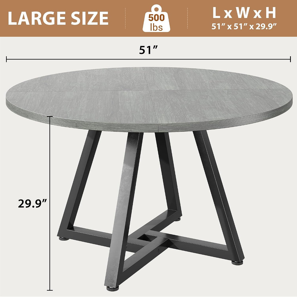 Jocoevol 51" Round Dining Table Kitchen Dining Room Circle Dinner Pedestal Table For 4 6 8, Space Saving Wood Kitchen & Dining Room Furniture (Grey)