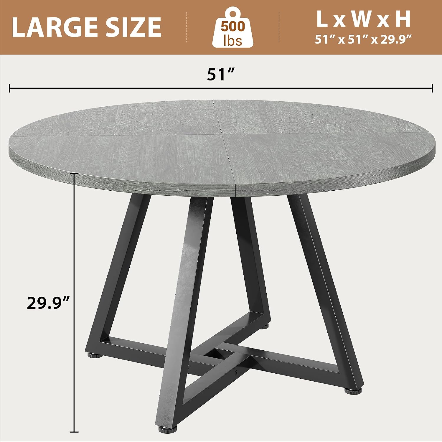 Jocoevol 51" Round Dining Table Kitchen Dining Room Circle Dinner Pedestal Table For 4 6 8, Space Saving Wood Kitchen & Dining Room Furniture (Grey)