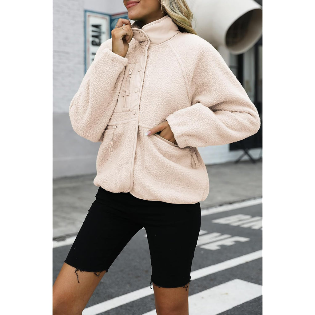 Womens Fuzzy Fleece Jacket Button Down Sherpa Coats Casual Winter Warm Outwear With Pockets