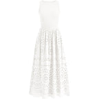 Dowerme Women Summer Dresses 2026 Casual Sleeveless Crewneck A-Line Boho Lace Eyelet Cotton Tank Maxi Dress With Pockets