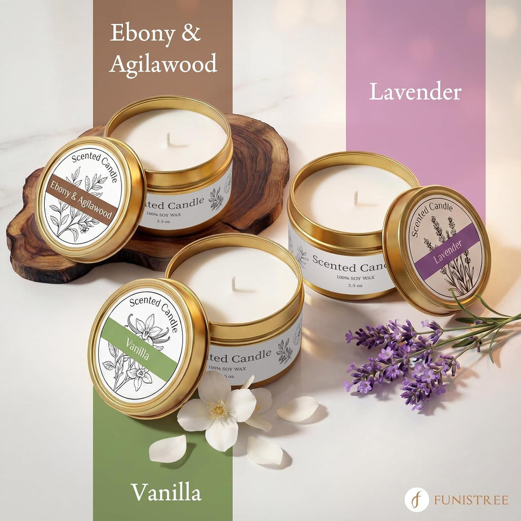 Funistree Candle Warmer Lamp Gift Set with 3 Jar Candles & Gift Box, Gifts for Women Mothers Day Birthday, Mom Sister Friend Gift, Lavender, Vanilla, Ebony, 2 Bulbs