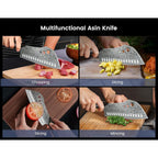 Cleaver Chef Knife With Herb Stripper, 7" Asian Kitchen Knife 3-In-1 Combined With Chef'S Knife, Santoku, Nakiri For Slicing, Chopping, Dicing, Mincing, Housewarming Birthday Cooking Gifts