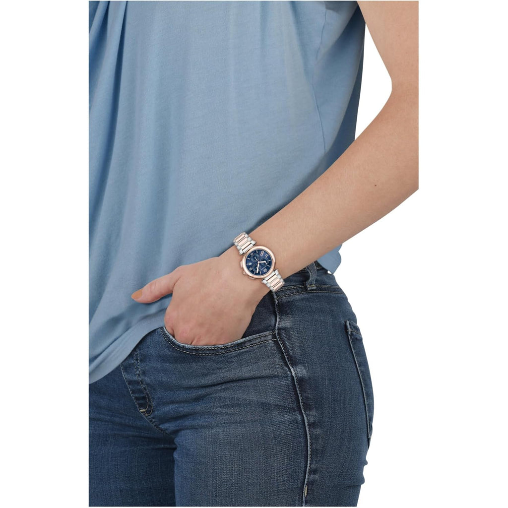Ferragamo Legacy Collection Luxury Womens Watch Timepiece With A Two Tone Bracelet Featuring A Two Tone Case And Blue Dial