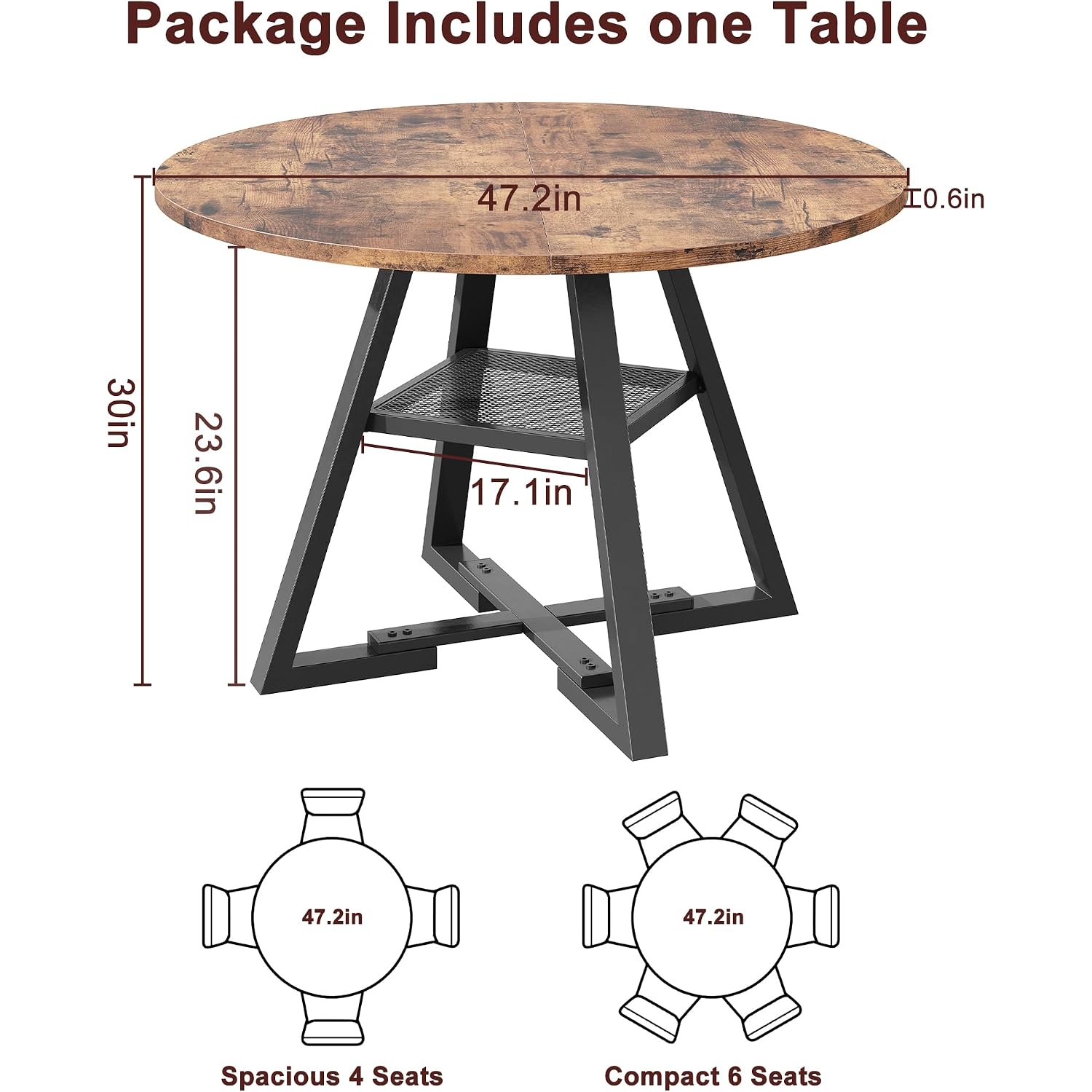 Jocoevol Round Dining Table For 4,Kitchen Dining Room Circle Dinner Pedestal Table,Space Saving Wood Kitchen & Dining Room Furniture (Vintage, 47In)