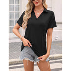 Women's Short Sleeve V Neck Polo Shirts Summer Collared Tops Casual Loose Tees Tops