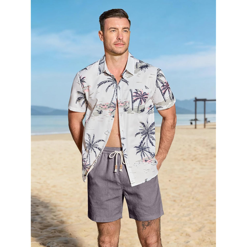Comdecevis Men'S 5" Linen Shorts Casual Elastic Waist Drawstring Shorts For Lounge Summer Beach Vacation