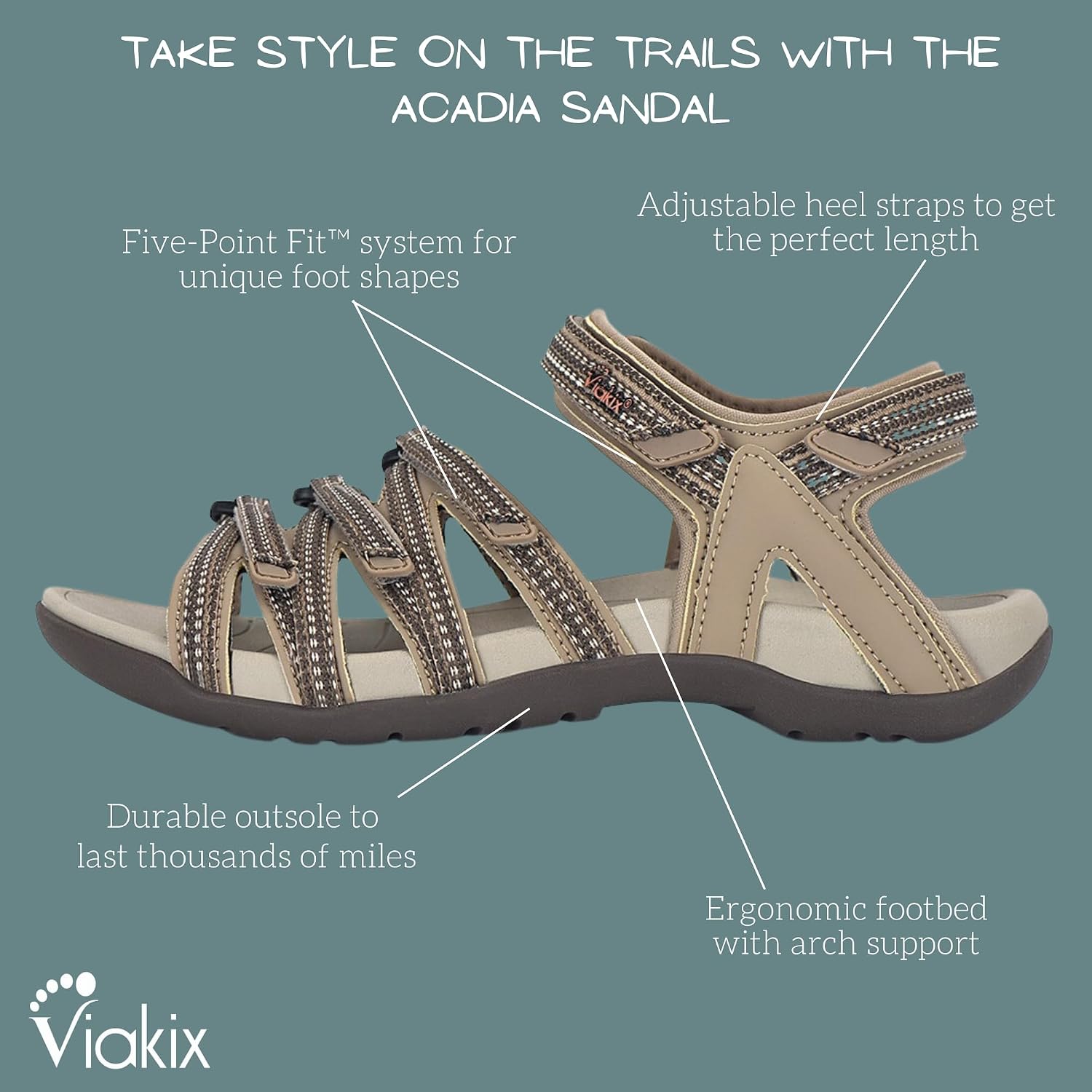 Viakix Womens Sport Sandal – Comfortable Athletic Stylish Hiking Shoes, With Arch Support, Outdoors, Walking, Water, River, Trekking