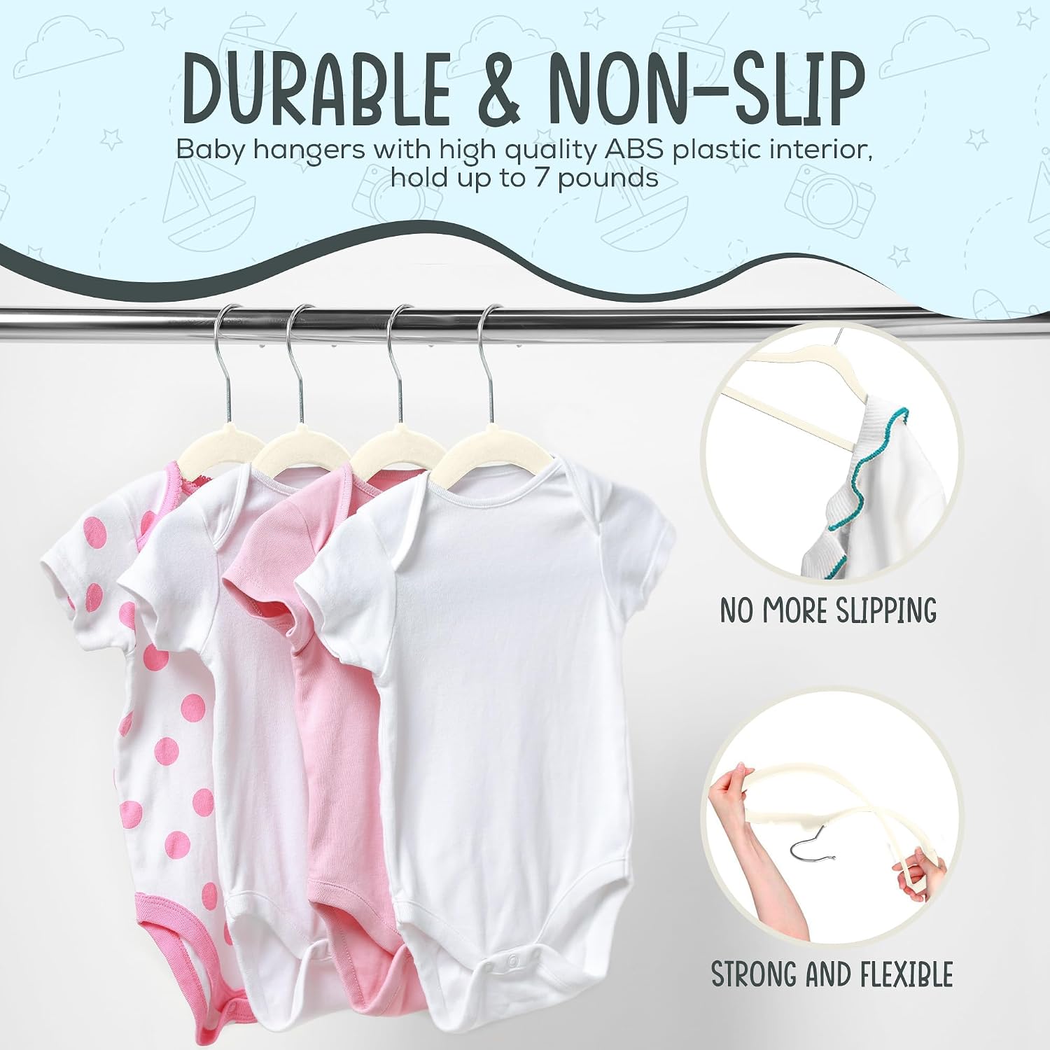 50 Premium Baby Velvet Hangers - 11.8" Non-Slip, Ultra-Slim Space-Saving Children Closet Hangers - 360° Swivel Hook, Strong & Durable Infant & Toddler Clothes Hangers For Wardrobe - Ivory