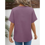 Lomon Womens Short Sleeve Tops Cotton Linen Shirts Loose Casual V Neck Lace Blouses Summer Vacation Clothes